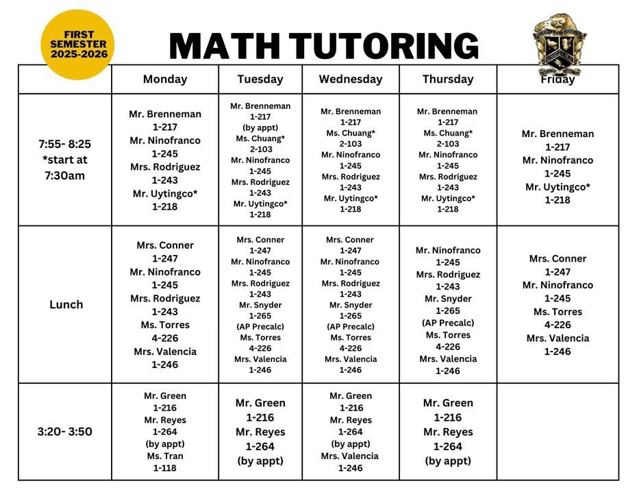 Godinez Math Department Tutoring